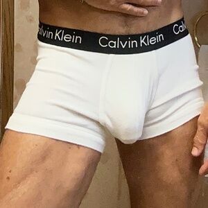 Calvin Klein, white trunks with black waist band, medium
